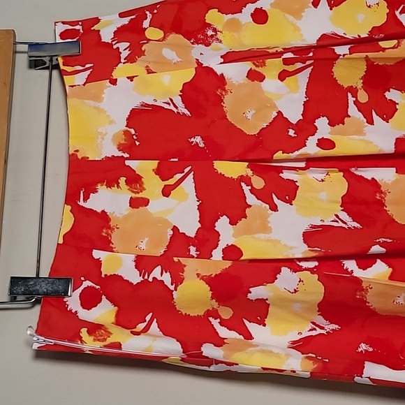 H&M Red Yellow Cotton Pleated Skirt 10 Tomato Girl Breathable Artsy - Picture 5 of 9